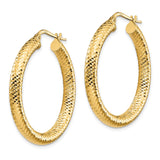 14k Yellow Gold Hoop Earrings, Italian Diamond-Cut Textured Round Bold Design