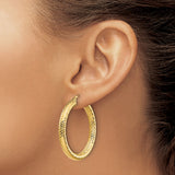 14k Yellow Gold Hoop Earrings, Italian Diamond-Cut Textured Round Bold Design