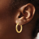 14k Yellow Gold Hoop Earrings with Textured Diamond Cut Design, Latch Back Closure