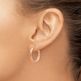 14k Rose Gold Hoop Earrings, Textured Round Diamond Cut Design, Made in Italy