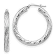 14k White Gold Hoop Earrings, Large Round Bold Design with Diamond Cut Texture, Lightweight Jewelry for Women