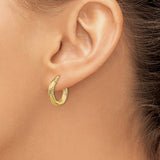 14k Yellow Gold Hoop Earrings with Diamond Cut Pattern, Textured Round Design for Women