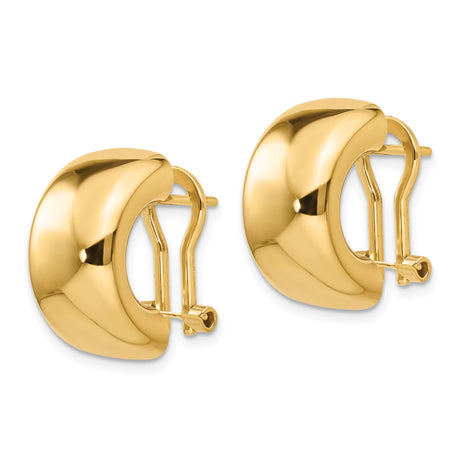 14k Yellow Gold Hoop Earrings, Polished Dome Huggie Style, Lightweight Classic Design for Women