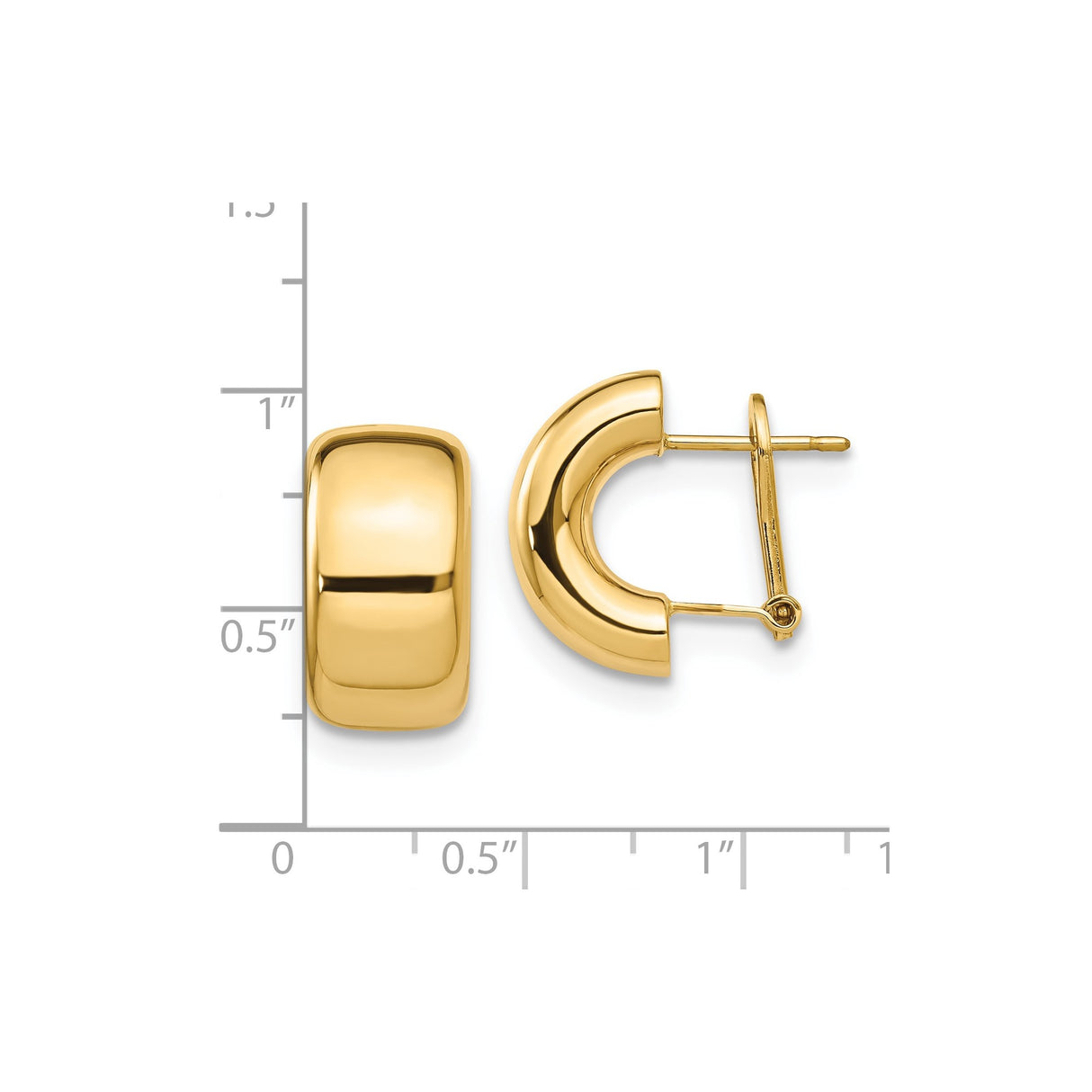 14k Yellow Gold Hoop Earrings, Polished Dome Huggie Style, Lightweight Classic Design for Women