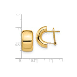 14k Yellow Gold Hoop Earrings, Polished Dome Huggie Style, Lightweight Classic Design for Women