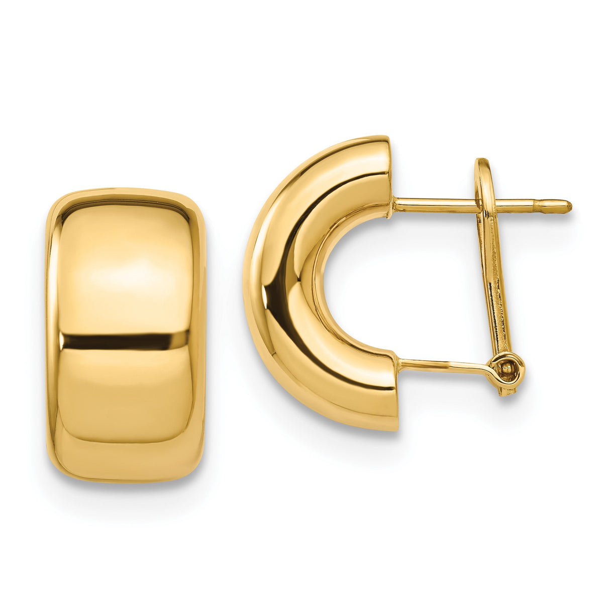 14k Yellow Gold Hoop Earrings, Polished Dome Huggie Style, Lightweight Classic Design for Women