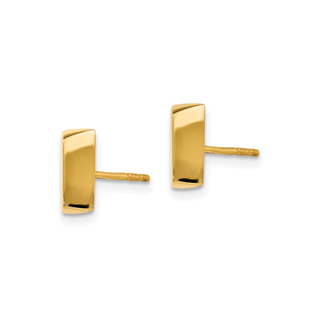 14k Yellow Gold Rectangle Bar Stud Earrings, Minimalist Geometric Style, Unisex Jewelry