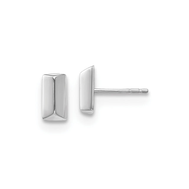 14k White Gold Rectangular Stud Earrings, Polished Minimalist Geometric Design, Unisex Style