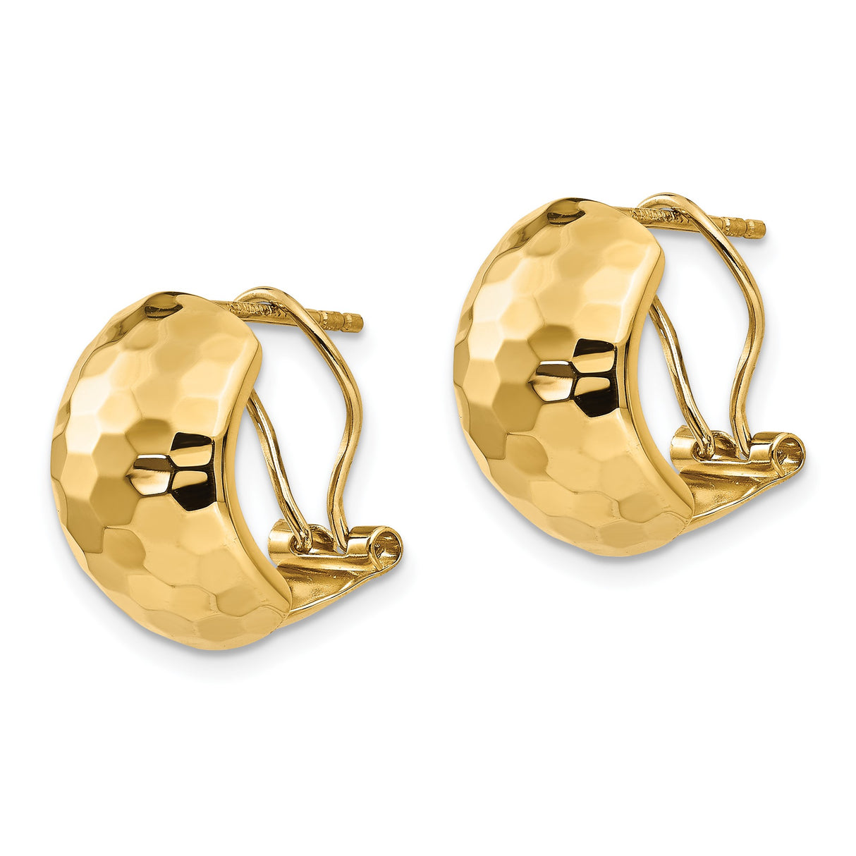 14k Yellow Gold Hoop Earrings, Hammered Texture Dome Design, Medium Lightweight Hoops for Women