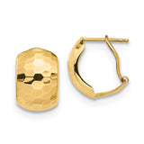 14k Yellow Gold Hoop Earrings, Hammered Texture Dome Design, Medium Lightweight Hoops for Women
