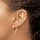 14k Tri-Color Gold Oval Hoop Earrings with Intertwined Bands for Women