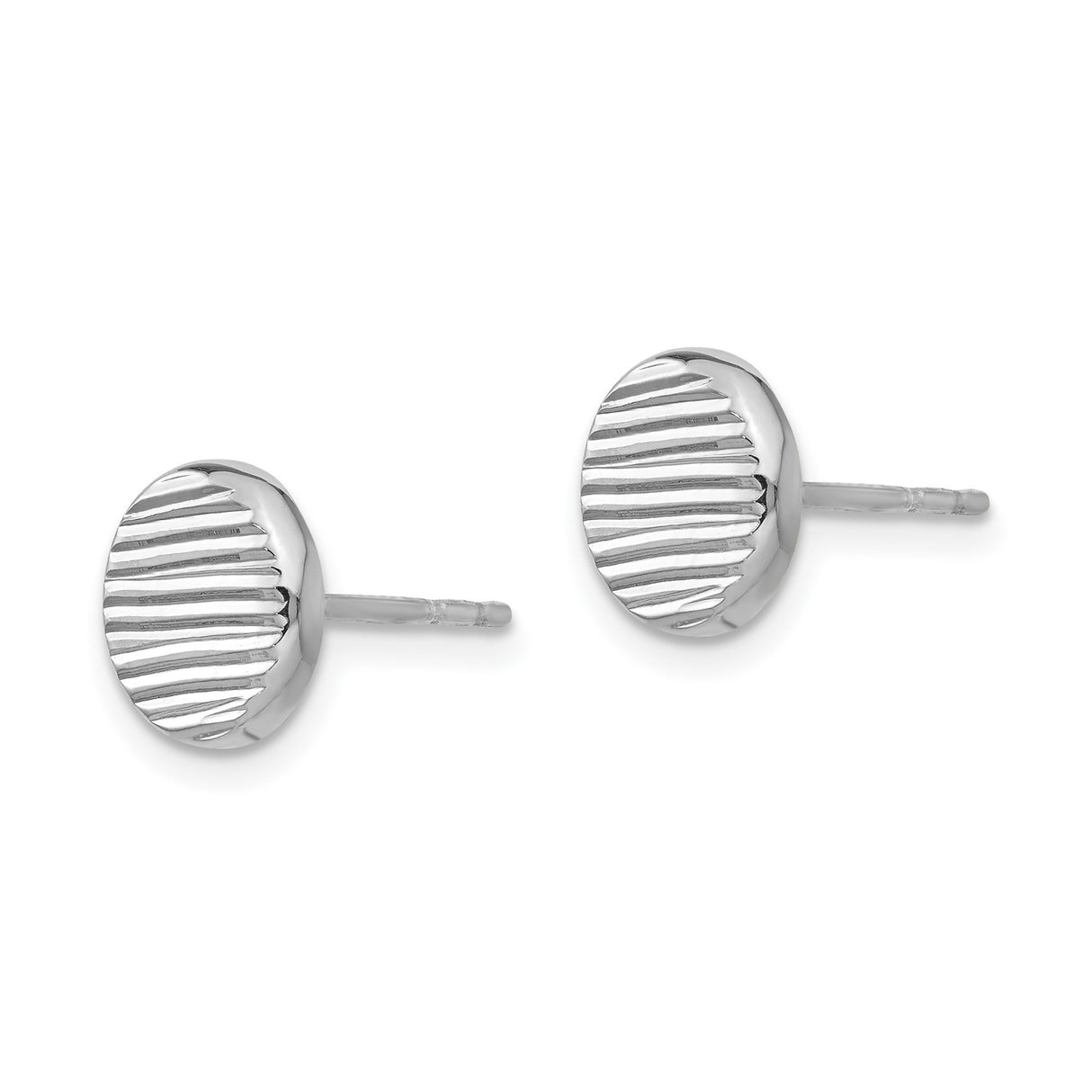 14k White Gold Stud Earrings, Textured Disc Design with Linear Pattern