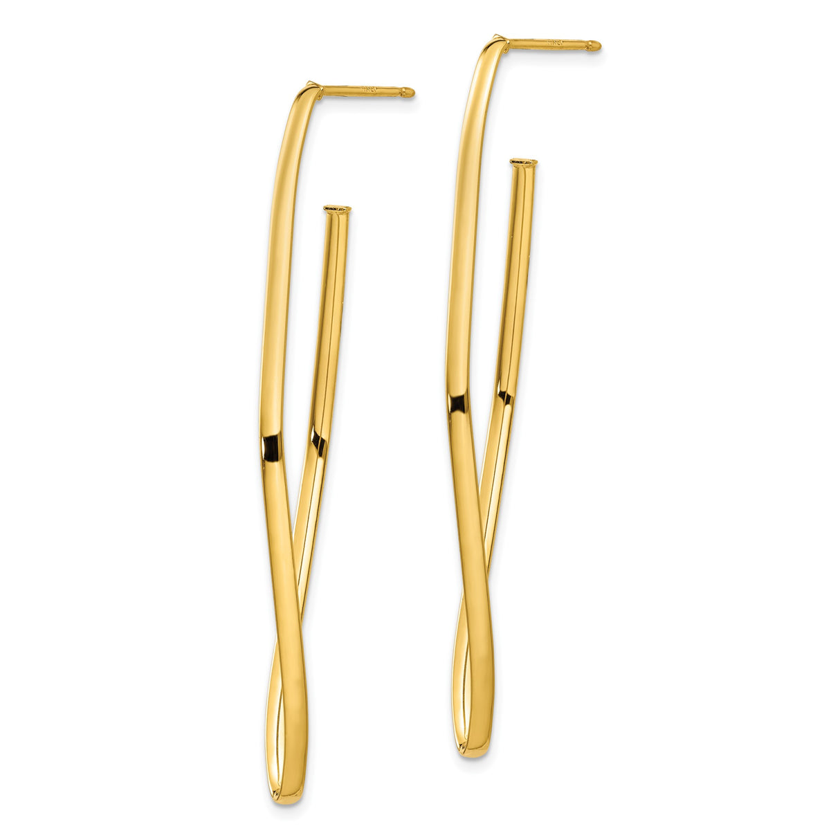 14k Yellow Gold Hoop Earrings, Twisted Elongated Geometric Design, Modern Minimalist Style