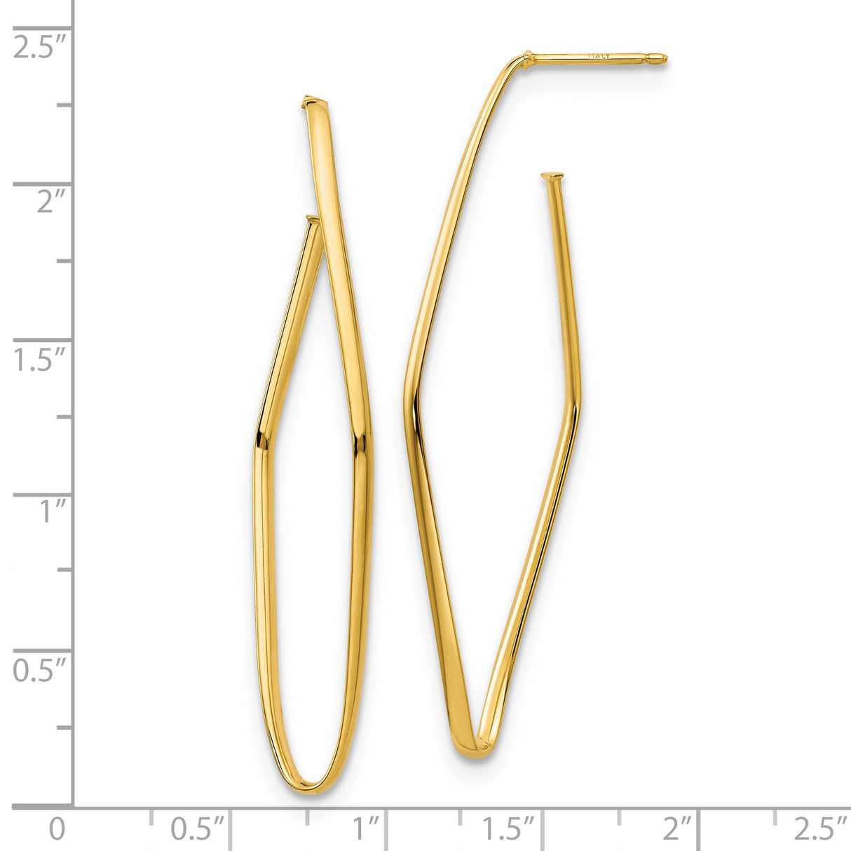 14k Yellow Gold Hoop Earrings, Twisted Elongated Geometric Design, Modern Minimalist Style