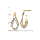 14k Yellow Gold Hoop Earrings, Twisted Teardrop Two-Tone Abstract Design, Modern Style for Women