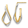 14k Yellow Gold Hoop Earrings, Twisted Teardrop Two-Tone Abstract Design, Modern Style for Women