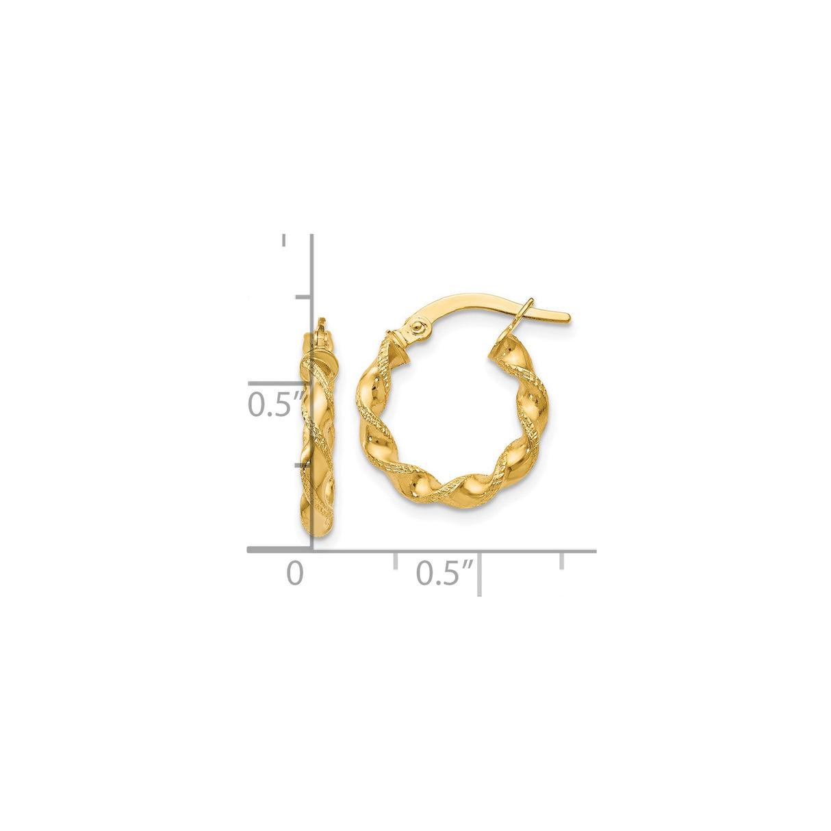 14k Yellow Gold Twisted Hoop Earrings with Diamond Cut Rope Design, Medium Size, Polished Finish