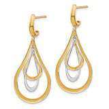 14k Yellow Gold Dangle Earrings with Layered Teardrop Shapes in Two Tone Polished Finish