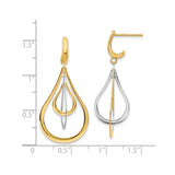 14k Yellow Gold Dangle Earrings with Layered Teardrop Shapes in Two Tone Polished Finish