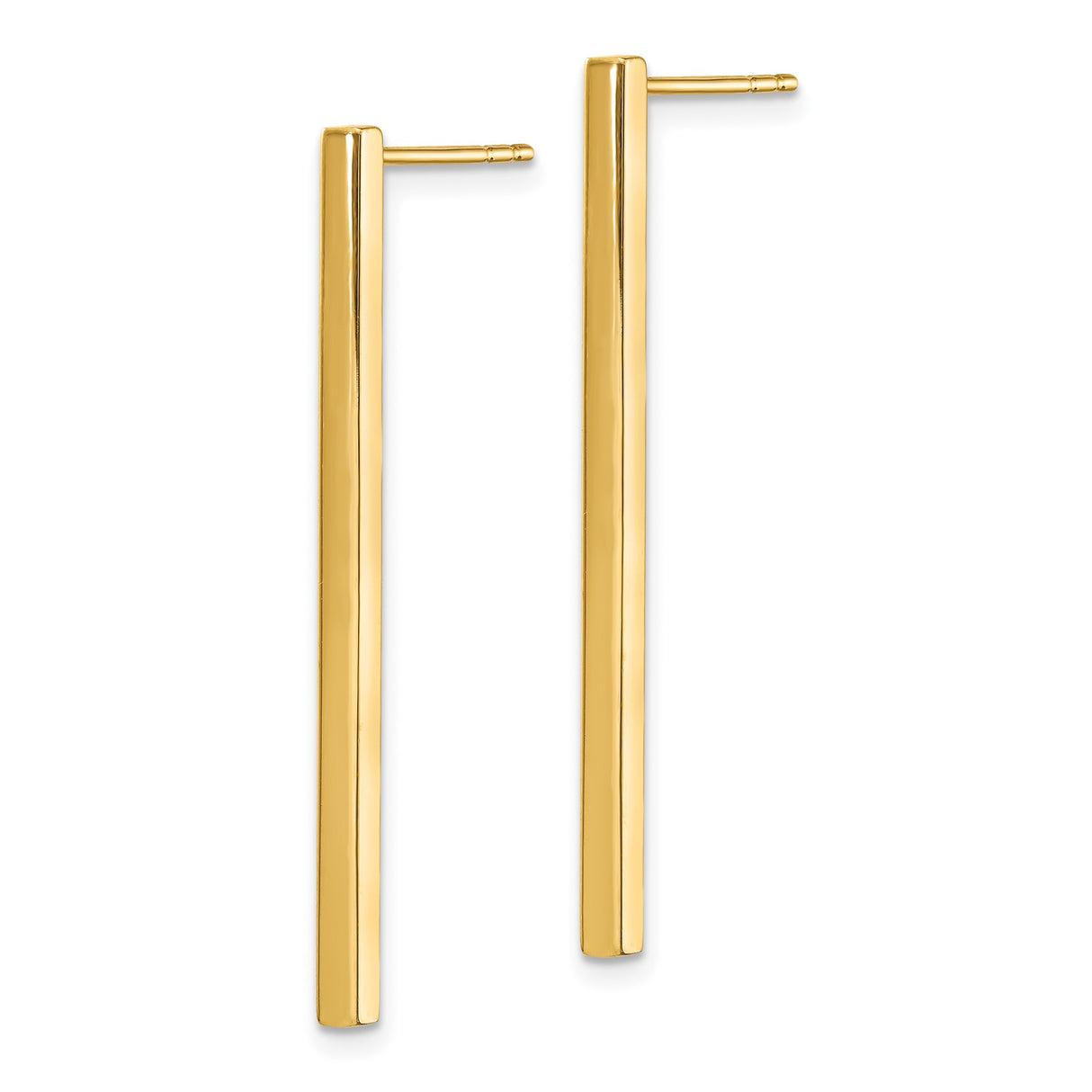 14k Yellow Gold Drop Earrings, Minimalist Vertical Bar Dangle Style for Women