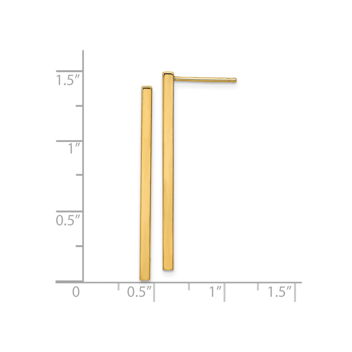 14k Yellow Gold Drop Earrings, Minimalist Vertical Bar Dangle Style for Women