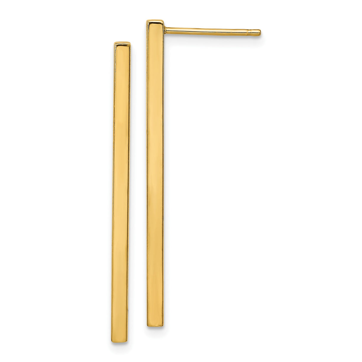 14k Yellow Gold Drop Earrings, Minimalist Vertical Bar Dangle Style for Women