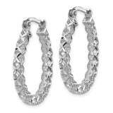 14k White Gold Oval Hoop Earrings with Open Lattice X Pattern Design