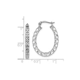 14k White Gold Oval Hoop Earrings with Open Lattice X Pattern Design