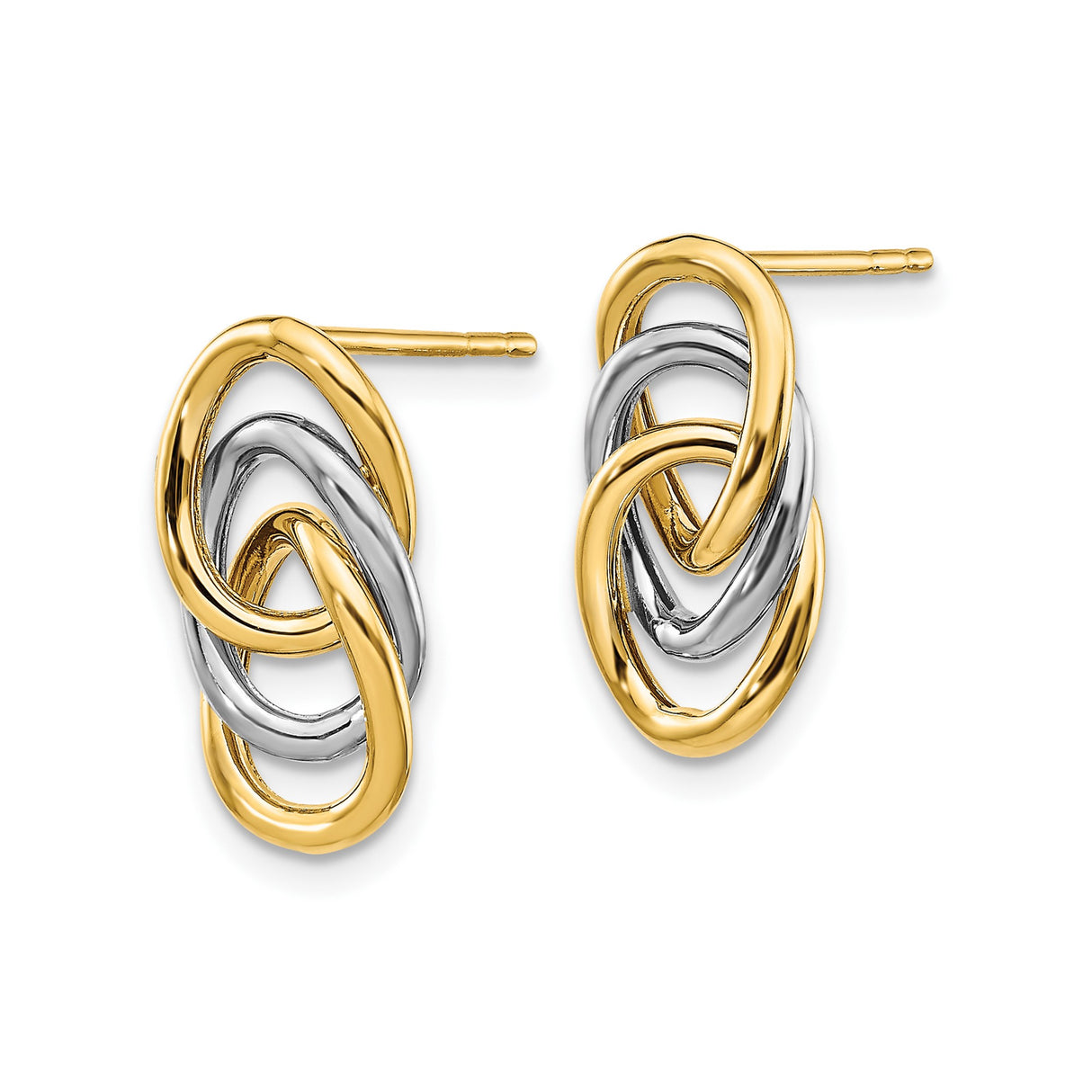 14k Yellow and White Gold Earrings, Interlocking Oval Links, Twisted Two-Tone Dangle Hoops