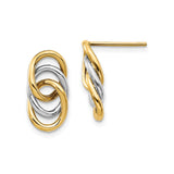 14k Yellow and White Gold Earrings, Interlocking Oval Links, Twisted Two-Tone Dangle Hoops