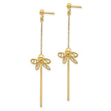 14k Yellow Gold Dangle Earrings with Dragonfly Design, Lightweight Nature-Inspired Jewelry for Women