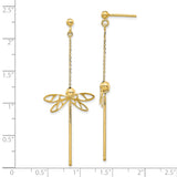14k Yellow Gold Dangle Earrings with Dragonfly Design, Lightweight Nature-Inspired Jewelry for Women