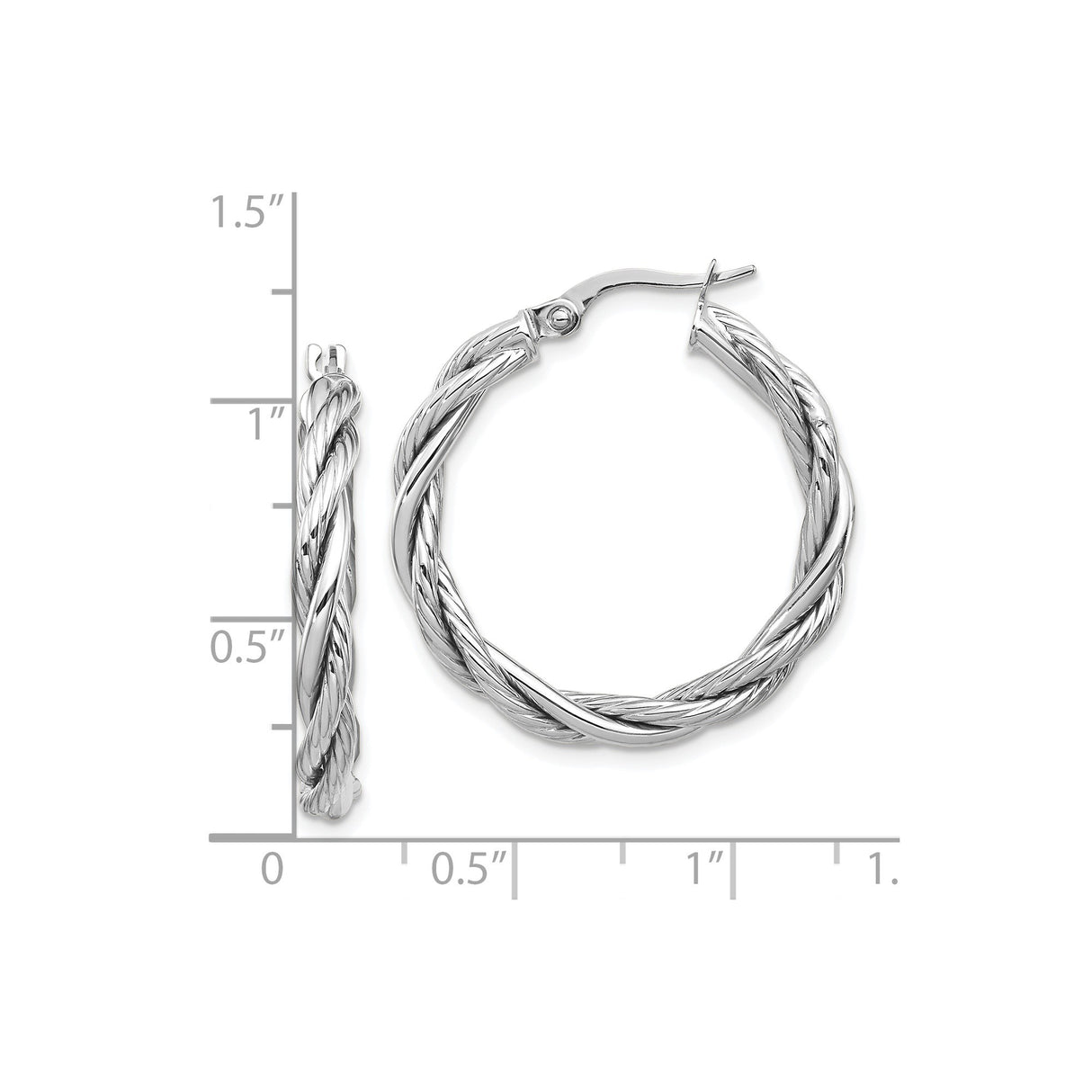 14k Yellow Gold Twisted Rope Hoop Earrings, Medium Size Lightweight Hoops for Women