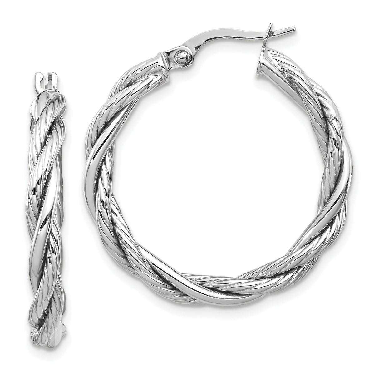 14k Yellow Gold Twisted Rope Hoop Earrings, Medium Size Lightweight Hoops for Women