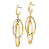 14k Yellow Gold Dangle Earrings, Interlocking Oval Hoops, Modern Minimalist Design
