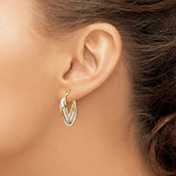 14k Yellow Gold and Rhodium Twisted Oval Hoop Earrings, Two-Tone Intertwined Design for Women