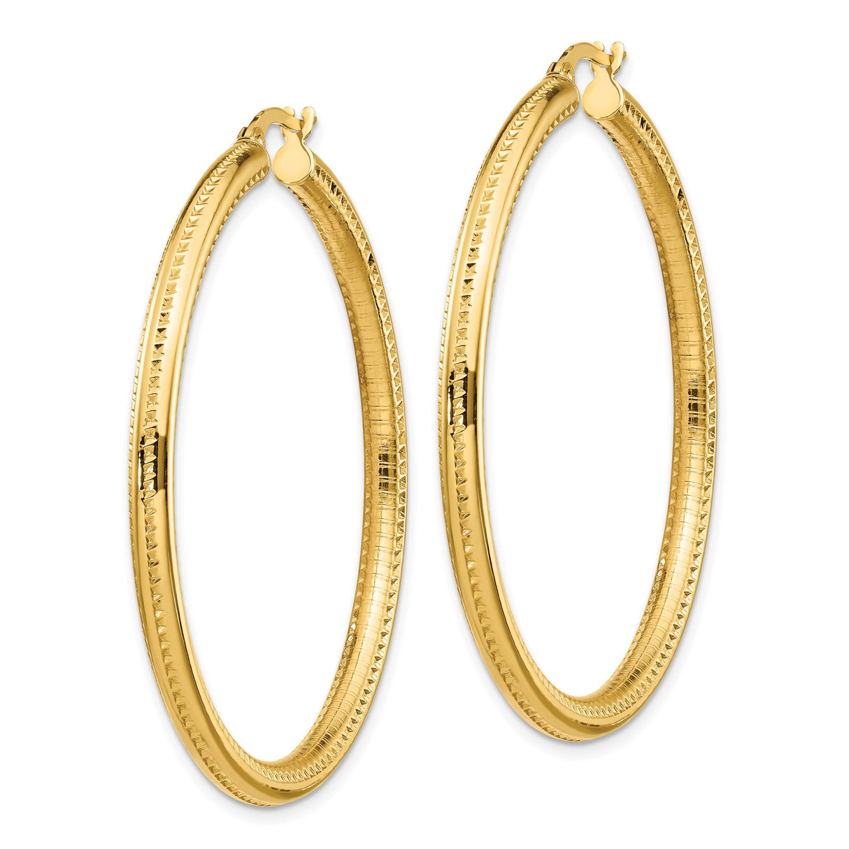 14k Yellow Gold Hoop Earrings with Textured and Polished Finish, Latch-Back Closure
