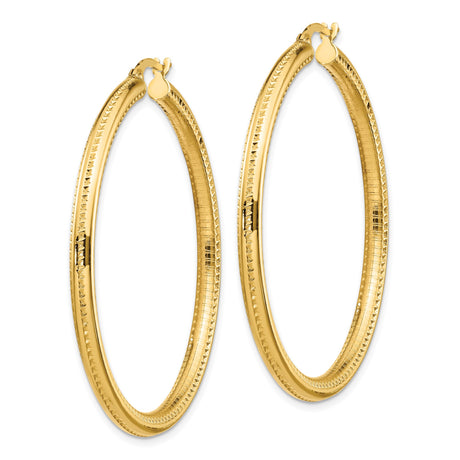 14k Yellow Gold Hoop Earrings with Textured and Polished Finish, Latch-Back Closure