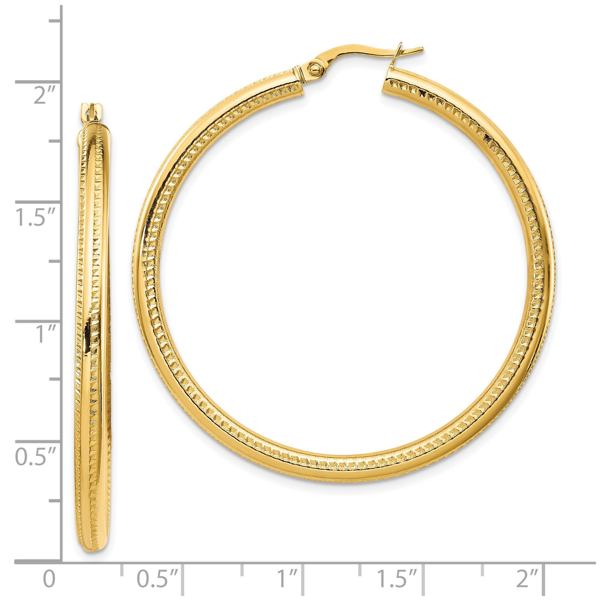 14k Yellow Gold Hoop Earrings with Textured and Polished Finish, Latch-Back Closure