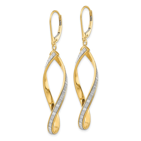 14k Yellow Gold Dangle Earrings with Twisted Marquise and Infinity Design, Two-Tone Leverback Style