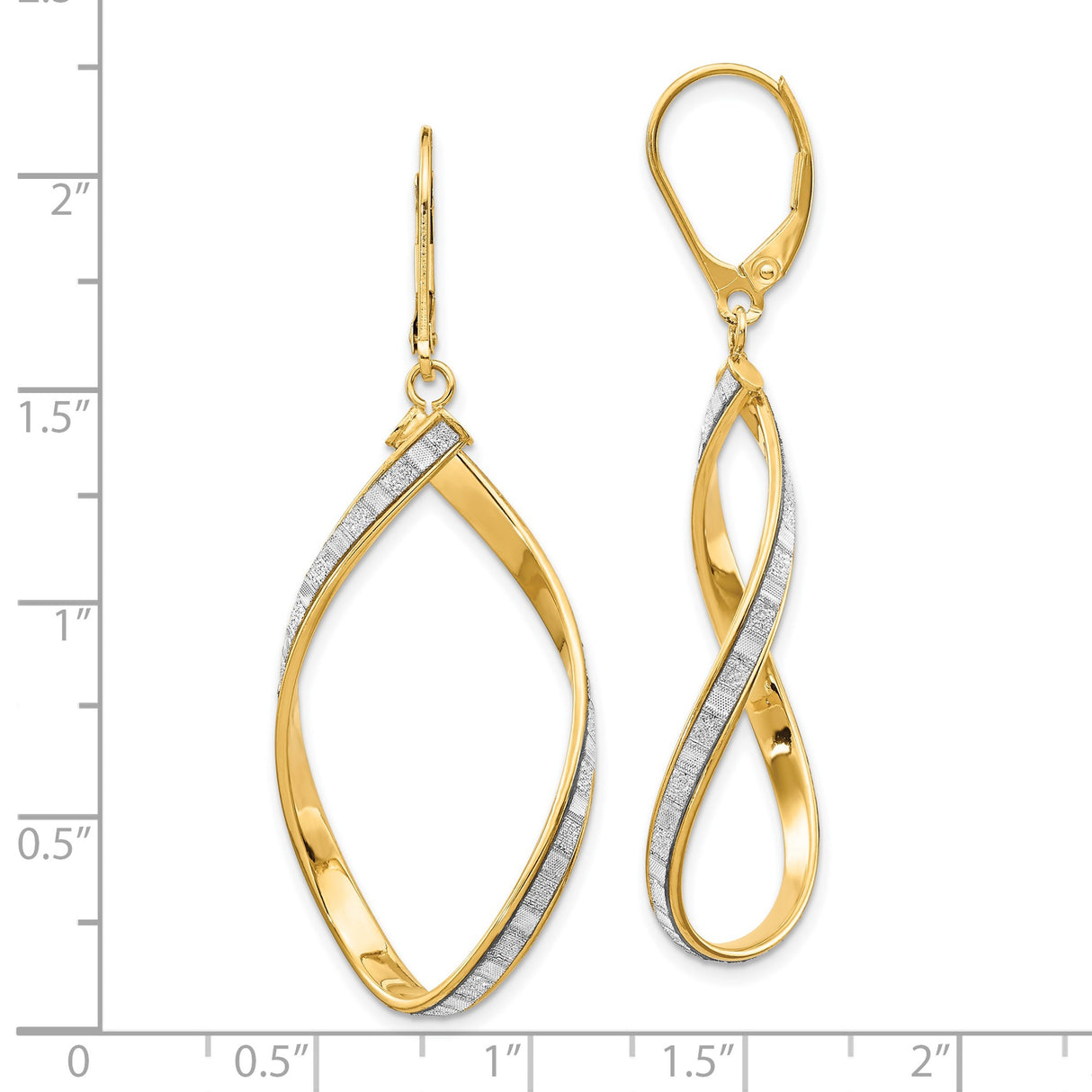 14k Yellow Gold Dangle Earrings with Twisted Marquise and Infinity Design, Two-Tone Leverback Style