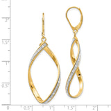 14k Yellow Gold Dangle Earrings with Twisted Marquise and Infinity Design, Two-Tone Leverback Style