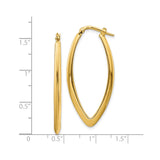 14k Yellow Gold Marquise Hoop Earrings, Sleek Polished Lightweight Design for Women