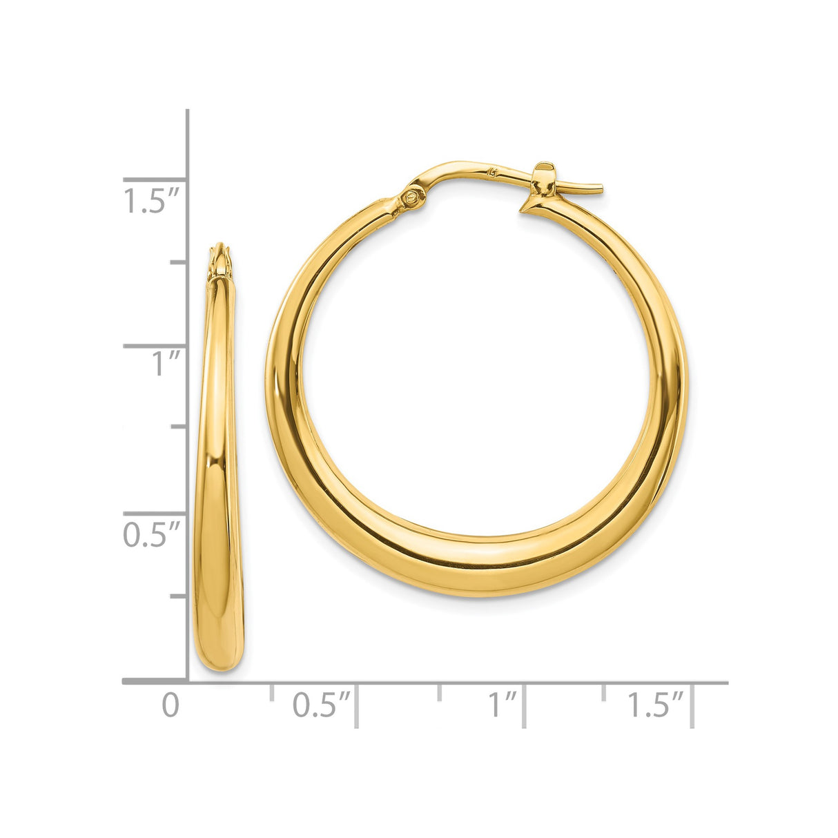 14k Yellow Gold Hoop Earrings, Smooth Finish Classic Round Design with Hinged Clasp