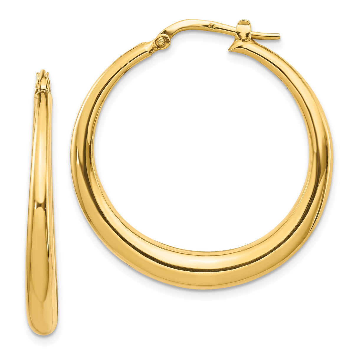 14k Yellow Gold Hoop Earrings, Smooth Finish Classic Round Design with Hinged Clasp