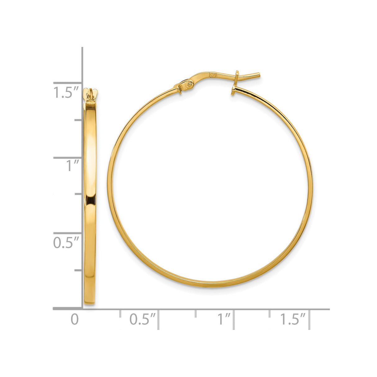 14k Yellow Gold Hoop Earrings, Classic Round Design with Hinged Clasp, Lightweight Style for Women