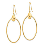 14k Yellow Gold Oval Drop Earrings with French Wire Hooks, Minimalist Open Hoop Design
