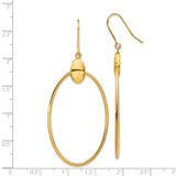 14k Yellow Gold Oval Drop Earrings with French Wire Hooks, Minimalist Open Hoop Design