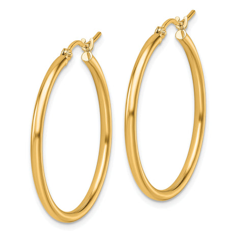 14k Yellow Gold Hoop Earrings, Medium Round Polished Hoops with High Shine Finish for Women