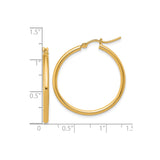 14k Yellow Gold Hoop Earrings, Medium Round Polished Hoops with High Shine Finish for Women